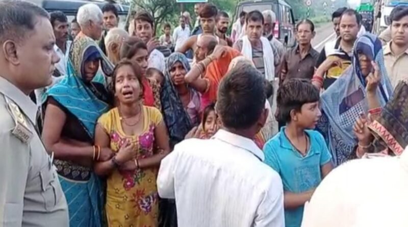 Angry villagers blocked the road on the death of two people after being crushed by a truck