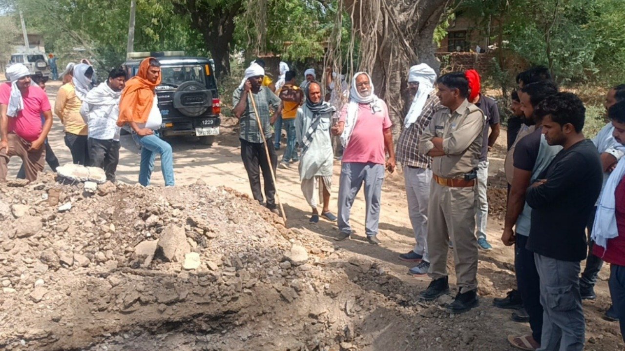 the villagers dug the road and got jammed