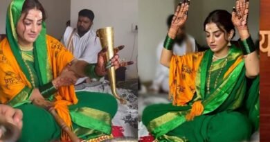 Bhojpuri film actress Akshara Singh immersed herself in the devotion of Bhole Baba in Sawan, photo of her performing Rudrabhishek went viral