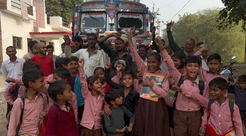 Villagers angry with the movement of overloaded trucks staged a protest