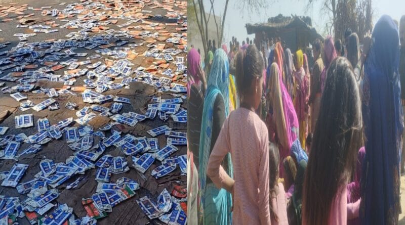 In Hamirpur, women vandalized a liquor shop and spilled the liquor on the road