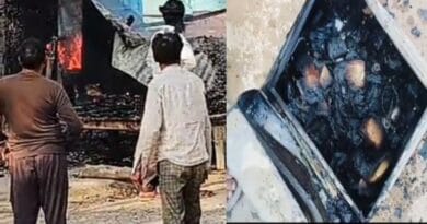 A fire broke out in a grocery store due to leakage of gas cylinder
