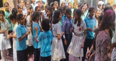 After school holidays, children played Holi with Abir Gulal