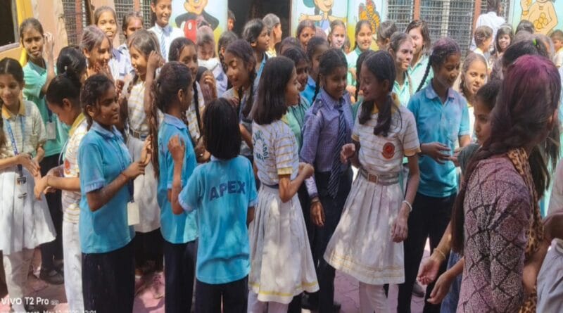 After school holidays, children played Holi with Abir Gulal